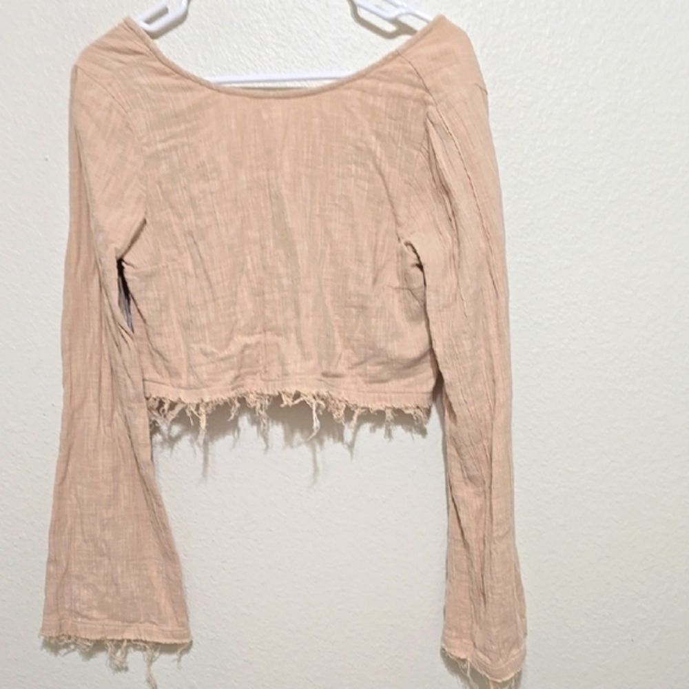 Free‎ People Tan Long Sleeve Relaxed Crop Top M